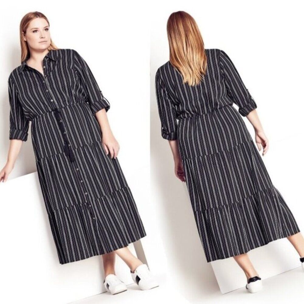Refinity Women's Plus‎ Size Linen Tiered Stripe Maxi Dress